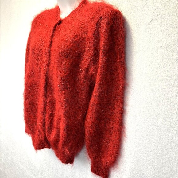 Vintage 80s Carducci Mohair Fuzzy Cardigan Sweater Womens Small Red Holiday Soft - Picture 3 of 15
